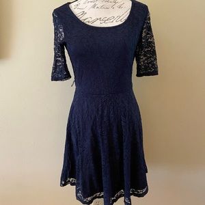 By & By Blue Mesh Backless Dress